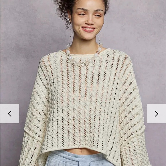 POL SKYLINE shimmer cableknit cropped sweater in ivory womens medium NEW - Picture 3 of 7
